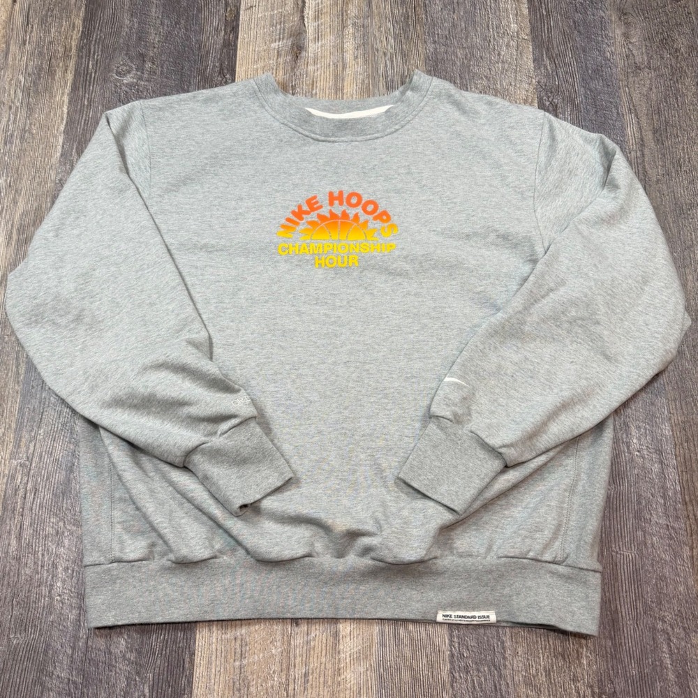 Nike Hoops Standard Issue Dri-FIT Crewneck Sweatshirt Grey Mens Large Basketball